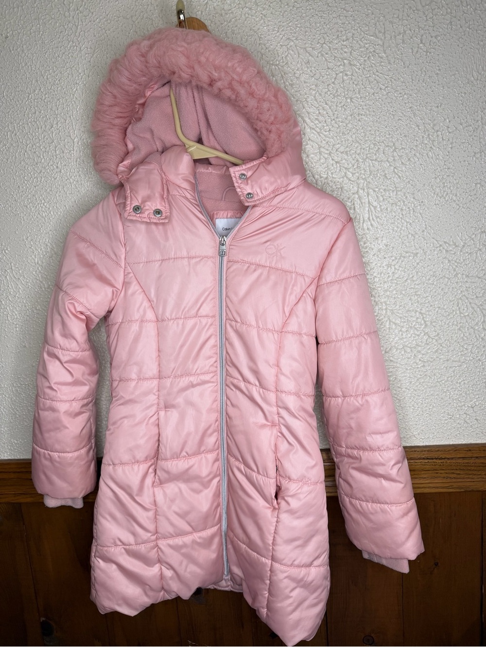 Calvin Klein Girls Pink Quilted Hooded Puffer Jacket